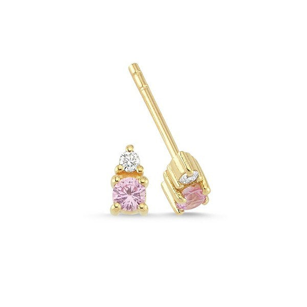 Petit øreringe i 14 kt guld med pink safir og diamanter fra Nuran